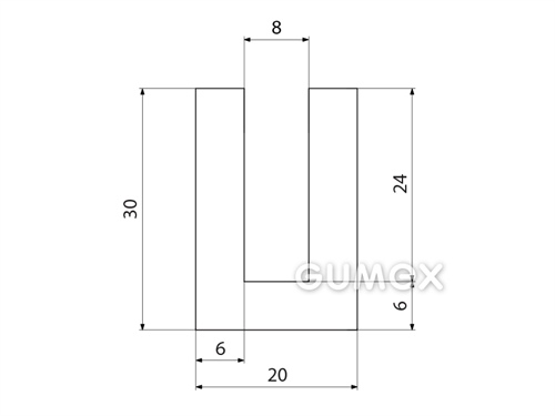 "U" Silikonprofil, 30x20/8mm, 60°ShA, -60°C/+180°C, weiß, 